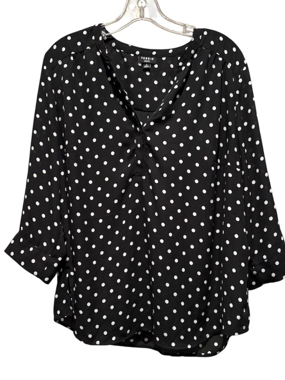 Torrid Harper Black & White Polka Dot V-Neck Blouse